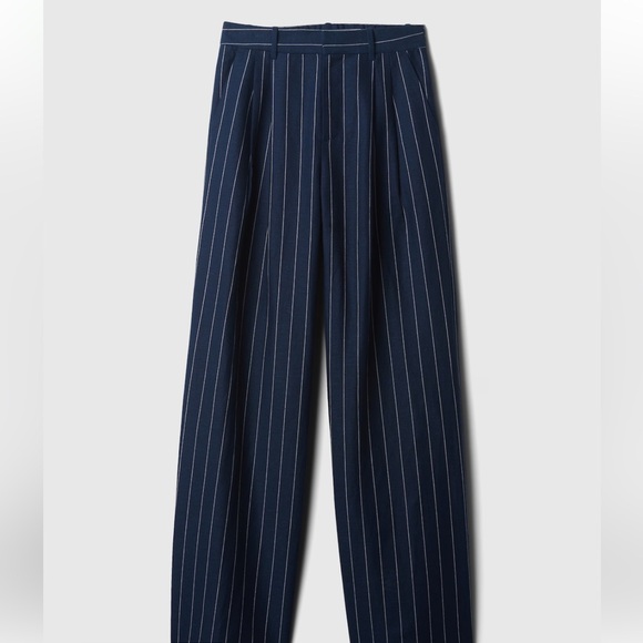NWT Gap High Rise Linen-Cotton Trousers in Navy Pinstripe - Picture 8 of 9
